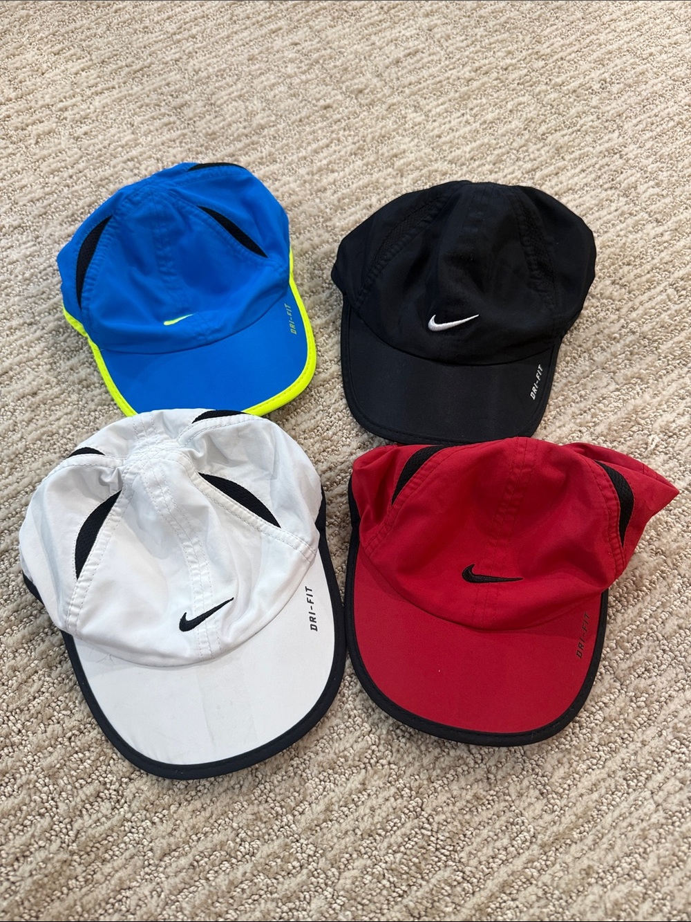 Infant Set of 4 Nike Kids Caps - Blue/Neon Yellow, Black, White, Red